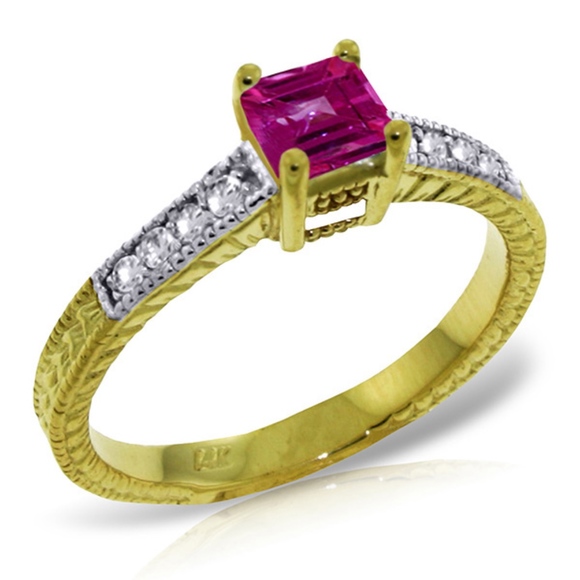 Galaxy Gold Products Jewelry - SOLID GOLD RING W/ NATURAL DIAMONDS & PINK TOPAZ